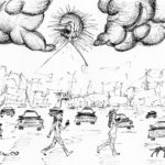 Ilustración Peatón expulsado del paraiso